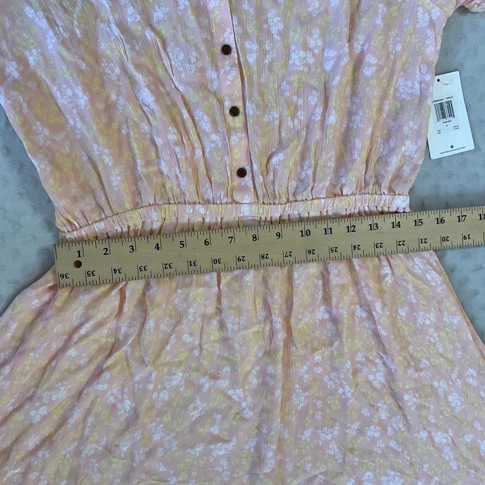 NWT Hurley Peach Floral Light Pink Print V Neck Cinched Waist Dress Large - Picture 6 of 8